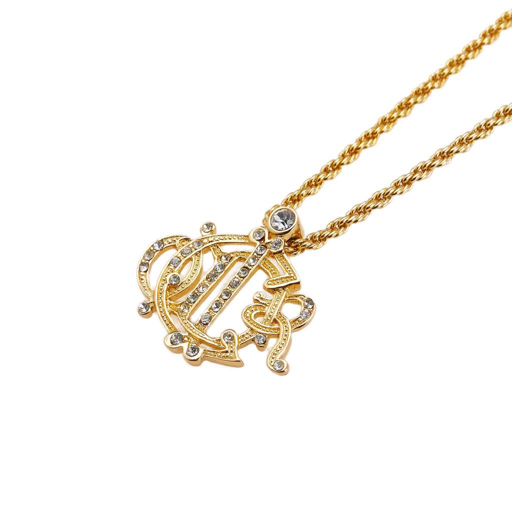 Dior Gold Plated Logo Crystal Pendant Necklace - 2