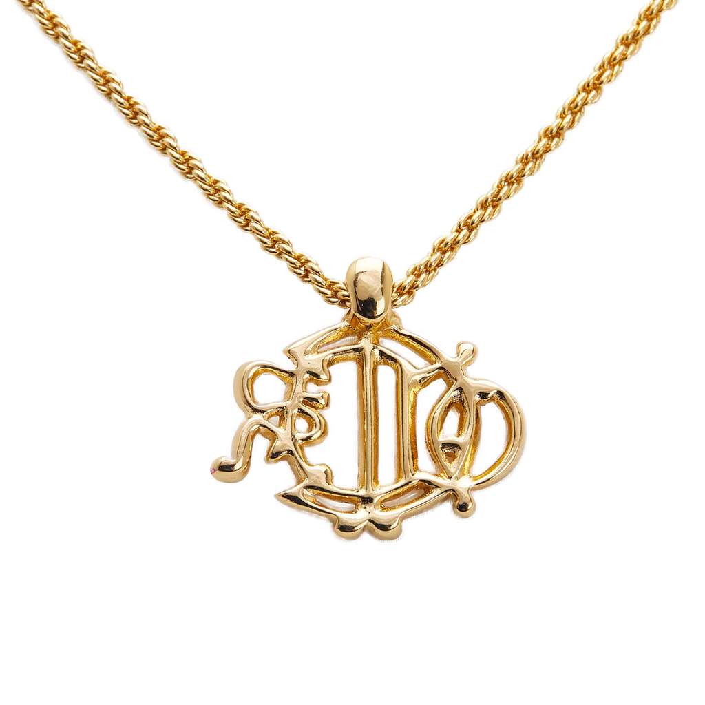 Dior Gold Plated Logo Crystal Pendant Necklace - 3