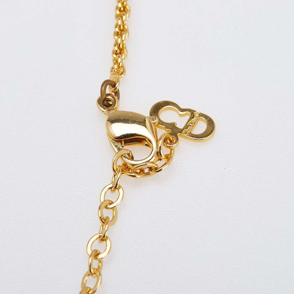 Dior Gold Plated Logo Crystal Pendant Necklace - 4