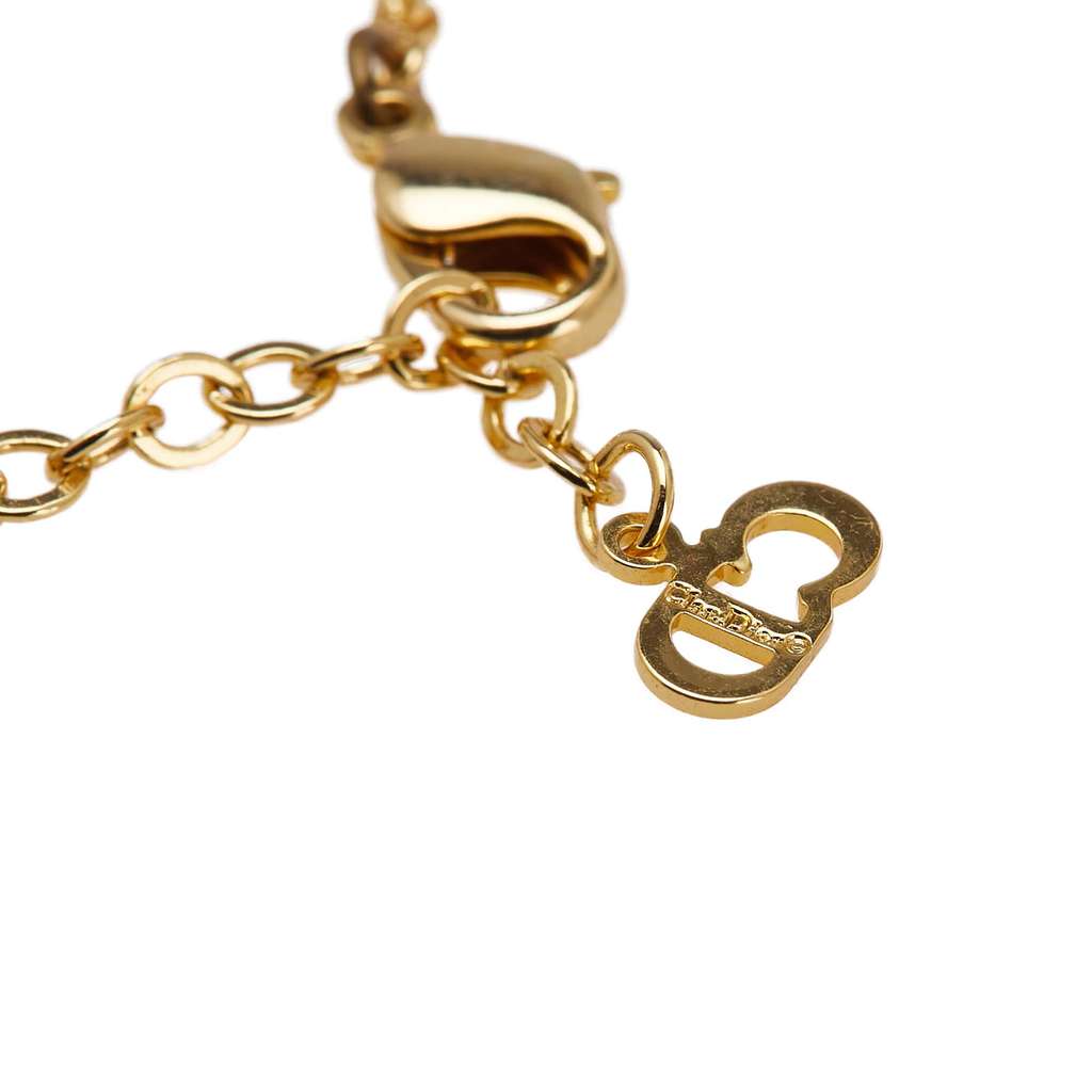 Dior Gold Plated Logo Crystal Pendant Necklace - 5