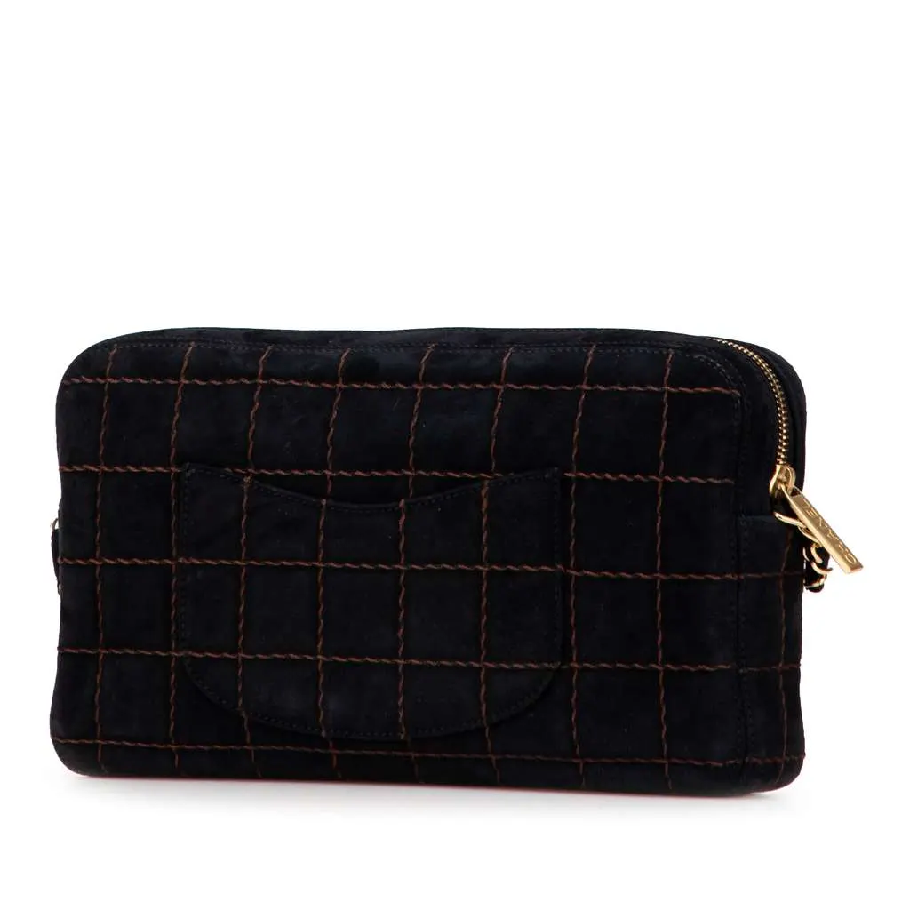 Chanel CC Chocolate Bar Suede Chain Camera Bag Black Leather Good - Back View