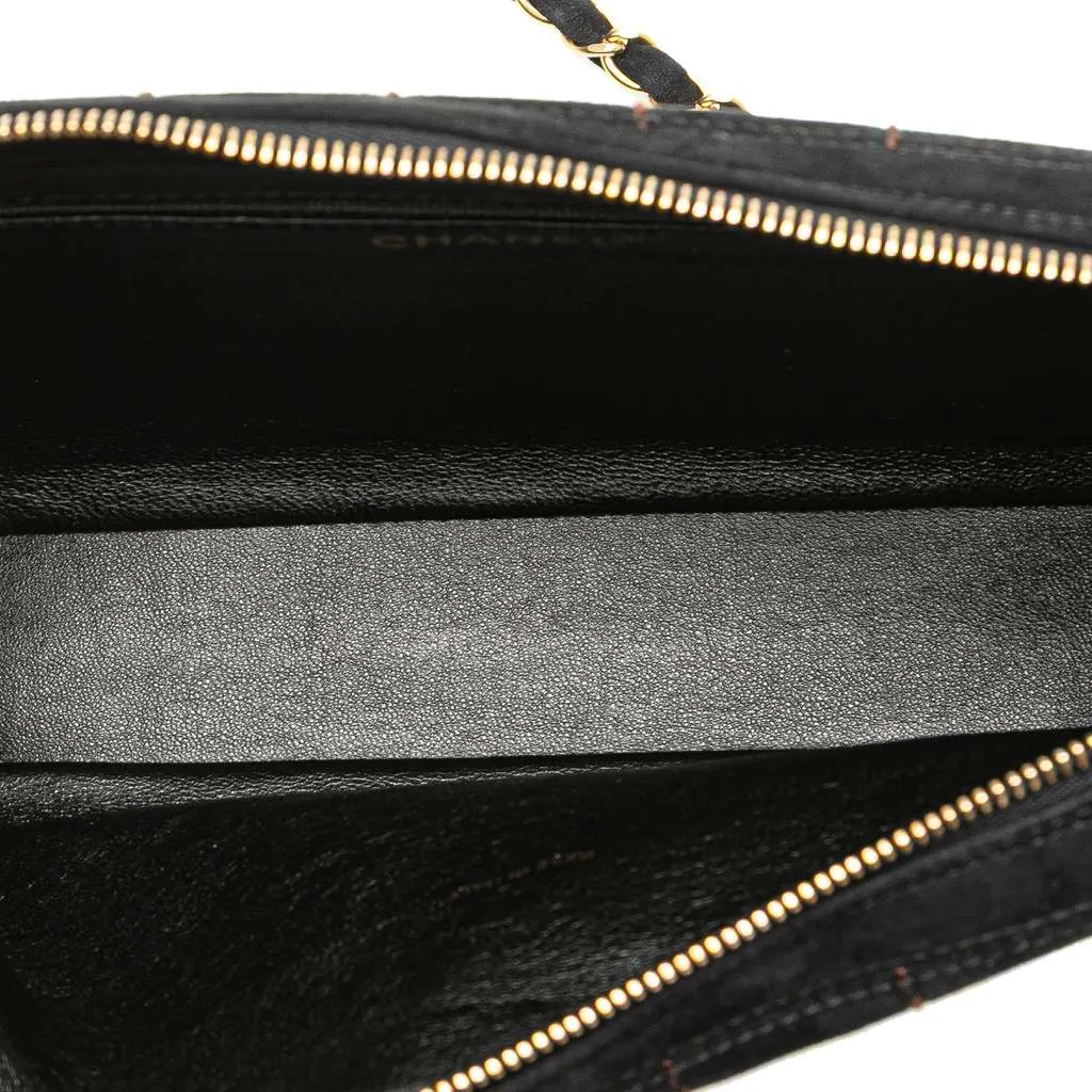 Chanel CC Chocolate Bar Suede Chain Camera Bag Black Leather Good - Model View