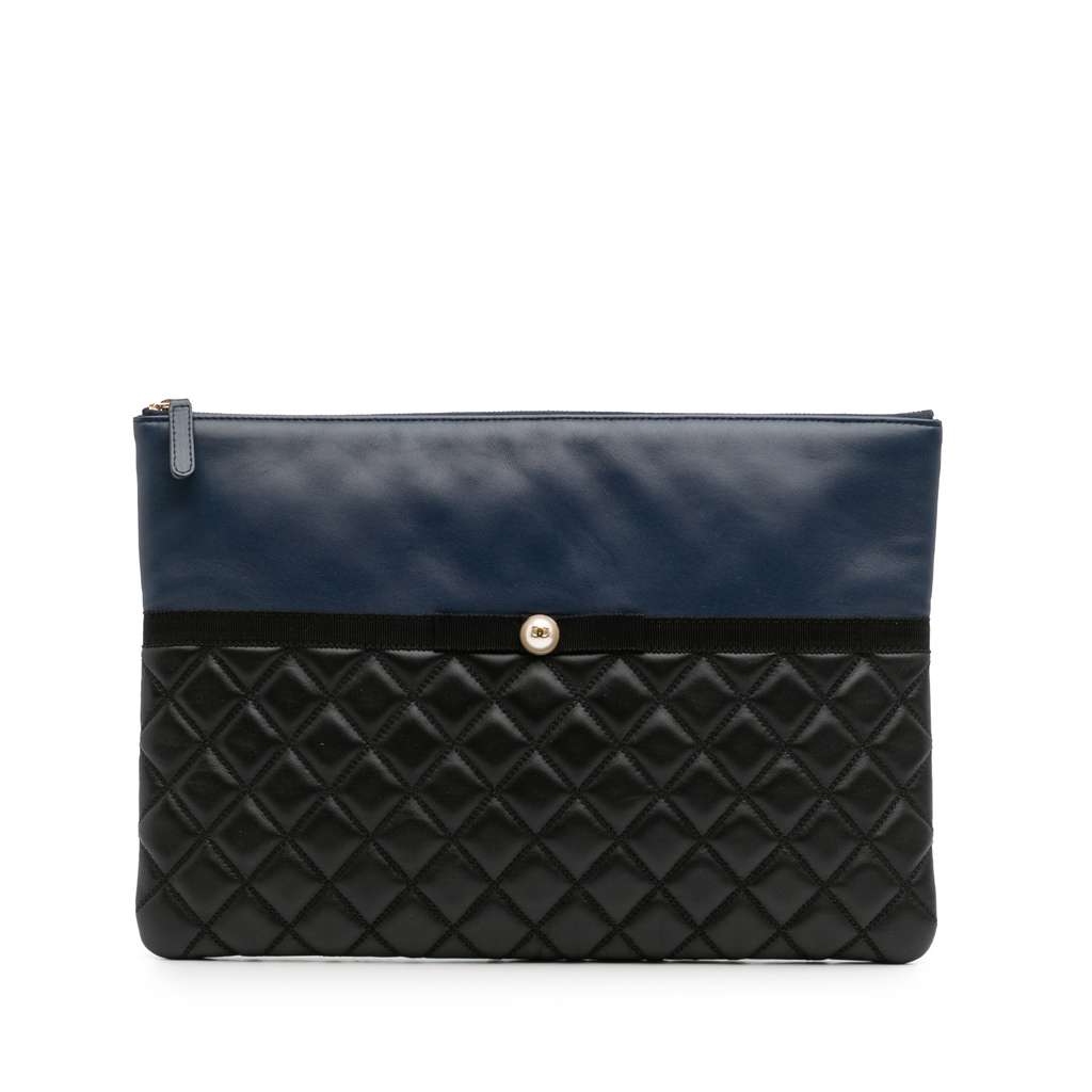 Chanel Large Bicolor Quilted Leather Pearl O Case Clutch