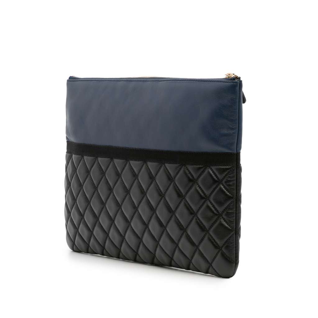 Chanel Large Bicolor Quilted Leather Pearl O Case Clutch - Back view