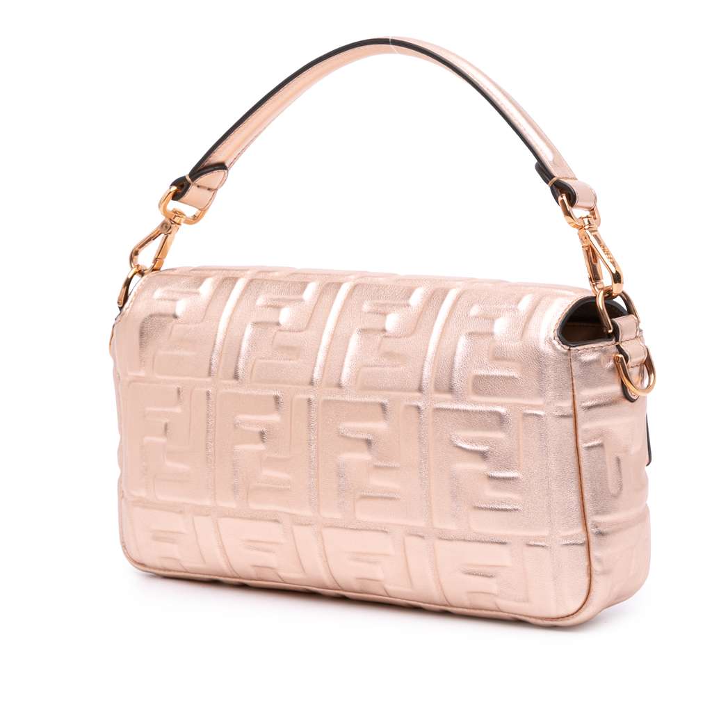Fendi Zucca Embossed Metallic Leather Baguette Satchel - 2