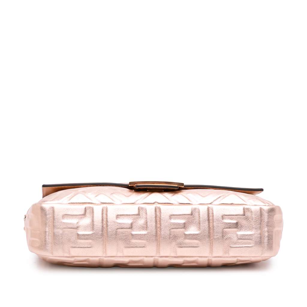 Fendi Zucca Embossed Metallic Leather Baguette Satchel - 3