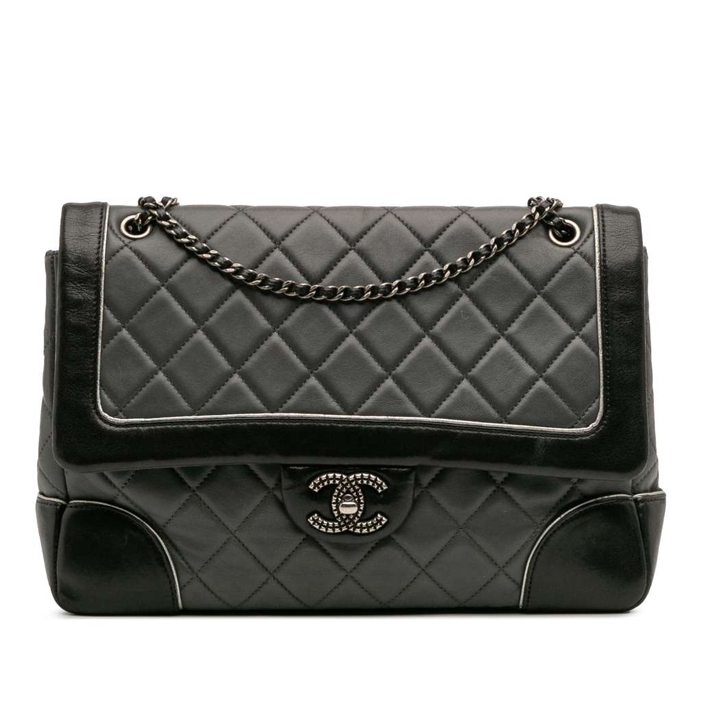 Chanel Paris Salzburg Jumbo Bicolor Quilted Lambskin Tyrolean Flap