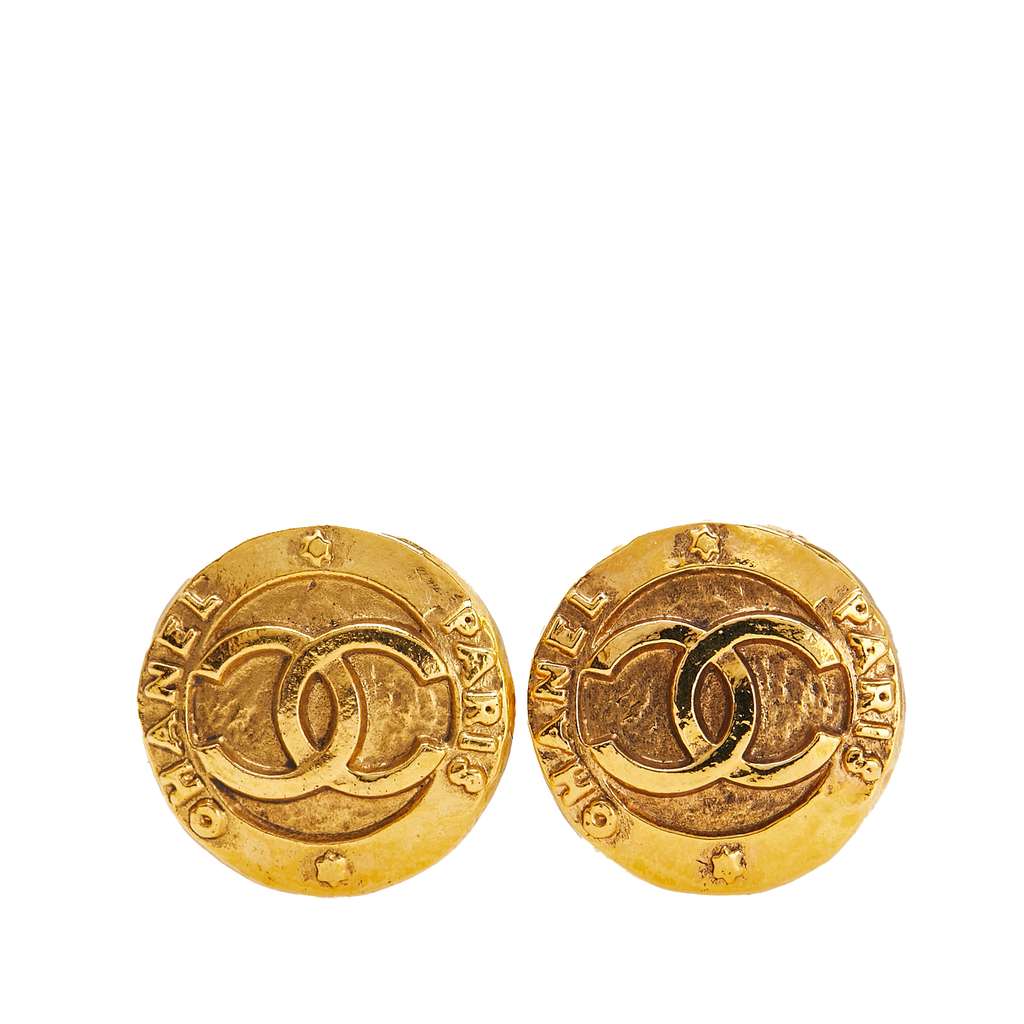 Chanel Gold Plated CC Round Clip On Earrings