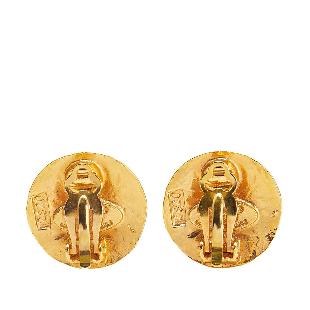 Chanel Gold Plated CC Round Clip On Earrings - 2