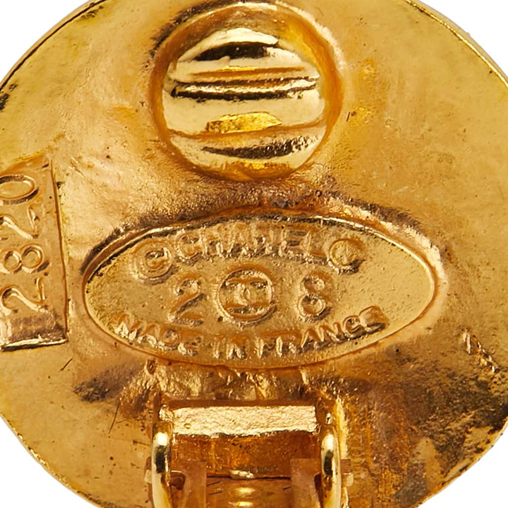 Chanel Gold Plated CC Round Clip On Earrings - 3