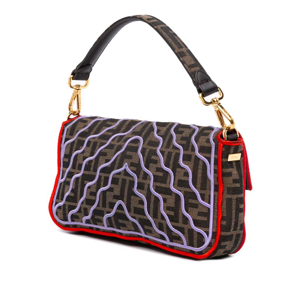Fendi Zucca Embroidered Canvas Bird Baguette Satchel - 2