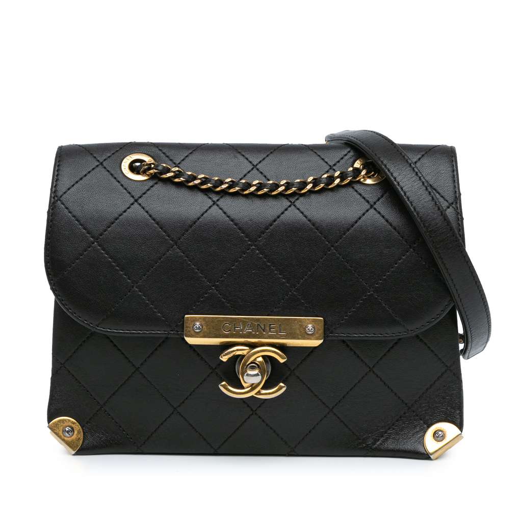 Chanel Quilted Shiny Lambskin Around The Corner Flap