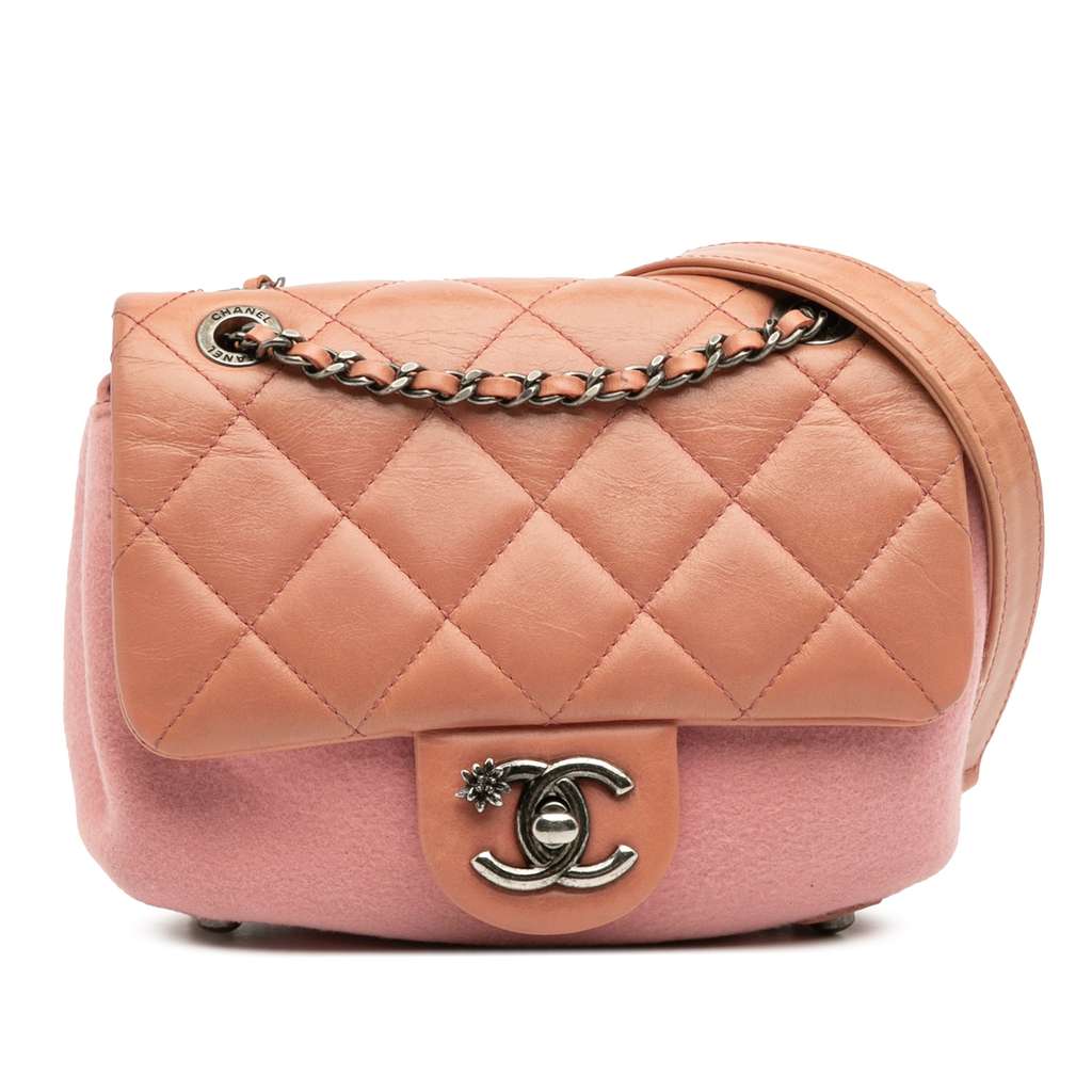 Chanel Paris Salzburg Mini Quilted Glazed Calfskin and Felt Edelweiss Flower Flap