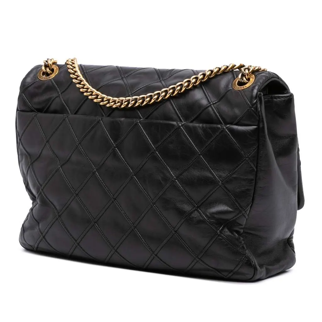 Chanel Large Reissue 2.55 Diamond Debossed Calfskin Cosmos Flap Black Leather Good - Back View