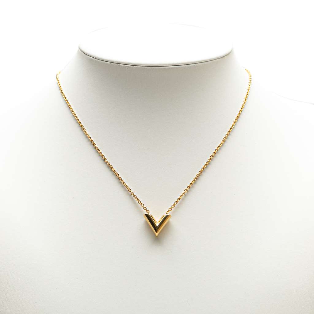 Louis Vuitton Gold Plated Essential V Necklace - Side view