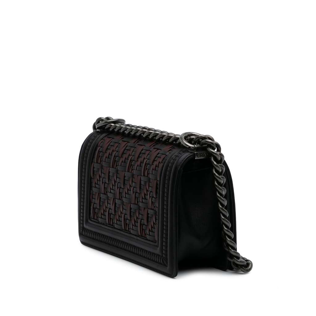 Chanel Small Bicolor Woven Calfskin Boy Flap - 2