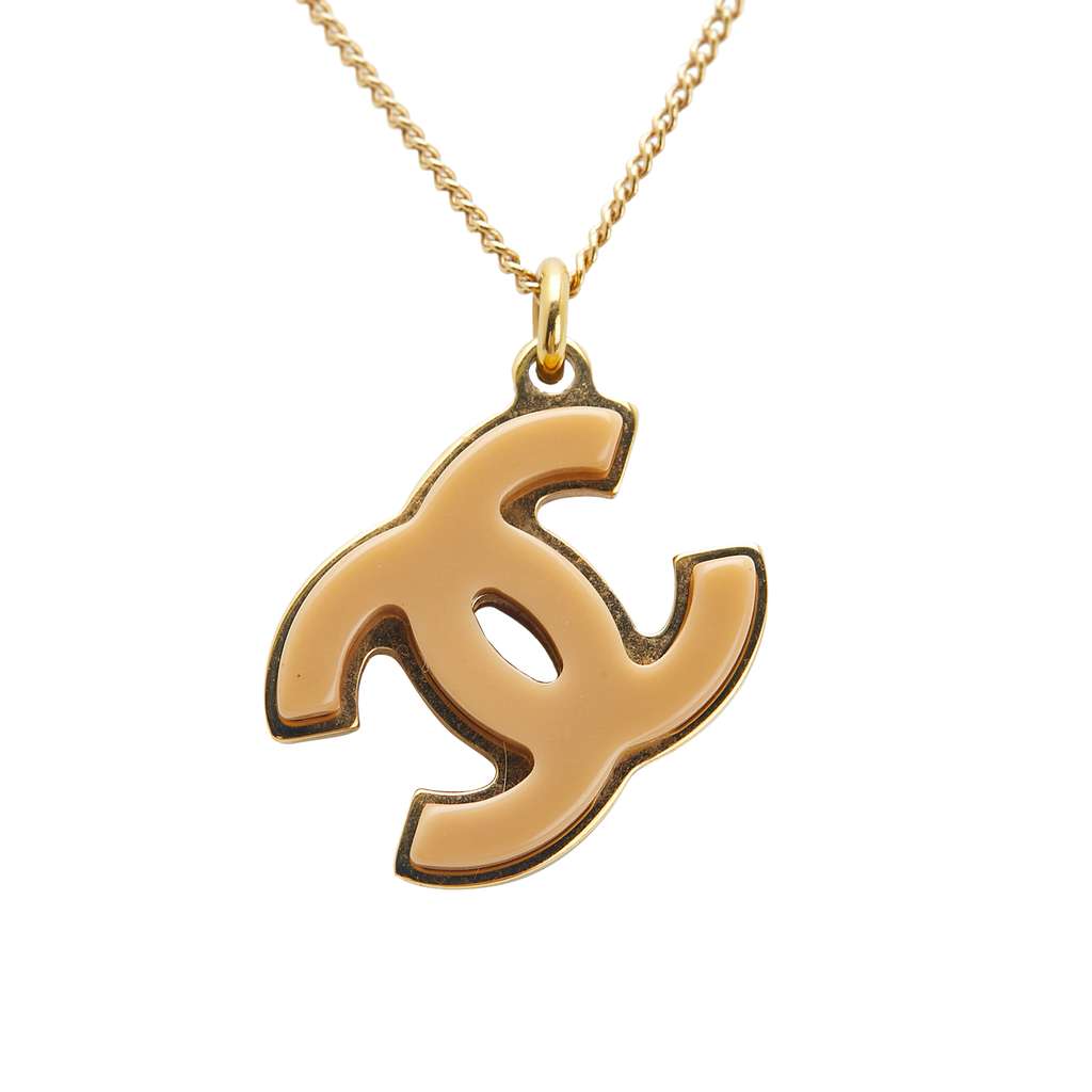Chanel Gold Plated Acrylic Double CC Pendant Necklace - 2