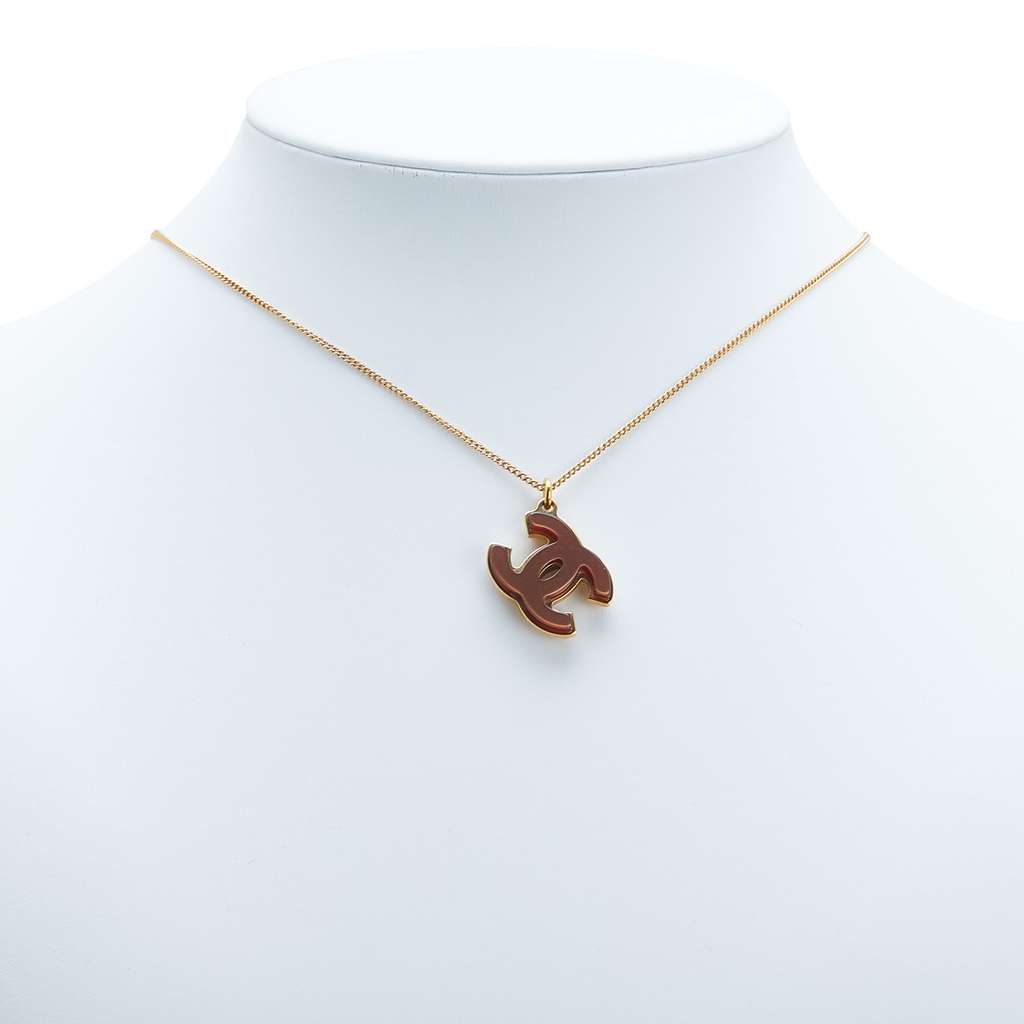 Chanel Gold Plated Acrylic Double CC Pendant Necklace - 5