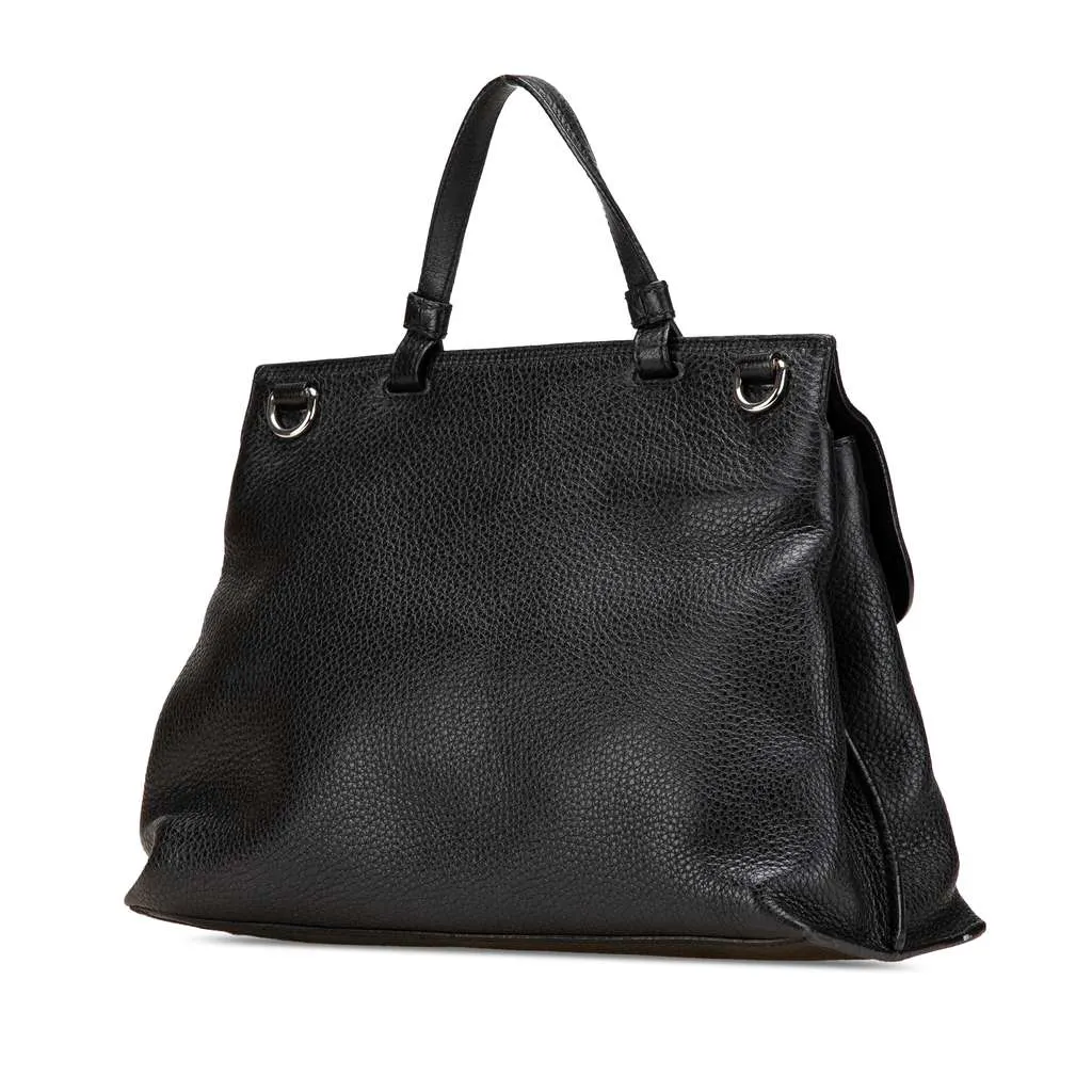 Gucci Medium Leather Bamboo Daily Satchel Black Leather Good - Back View