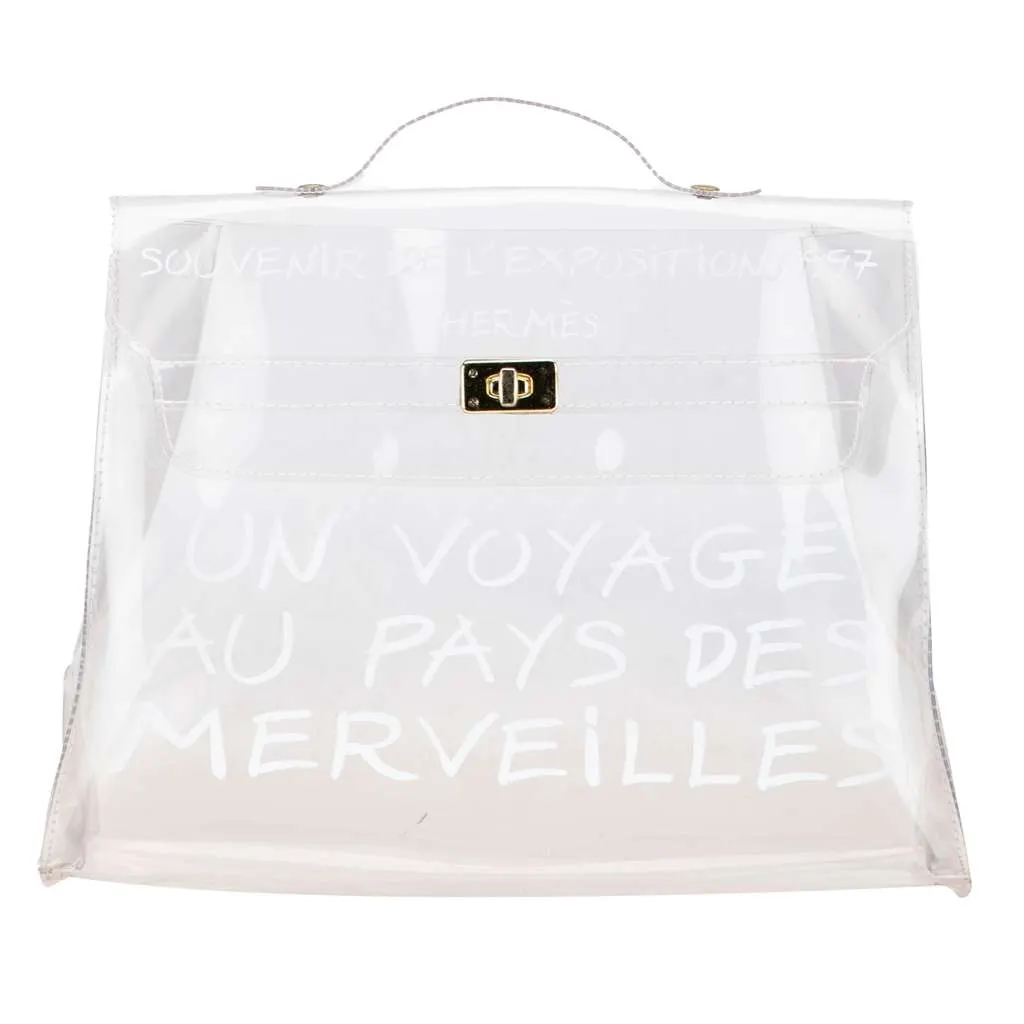 Hermès Vinyl Souvenir De L Exposition Kelly Handbag White Good - Front View