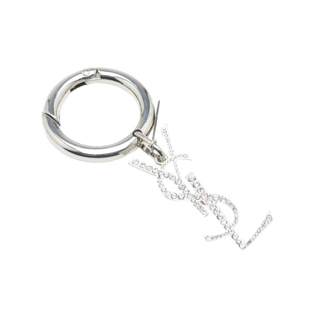 Saint Laurent Silver Plated Rhinestones Logo Keychain
