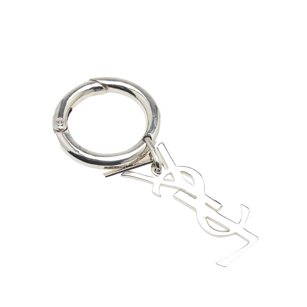 Saint Laurent Silver Plated Rhinestones Logo Keychain - Back view