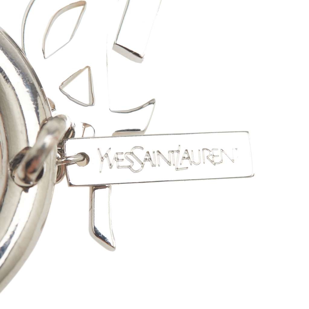 Saint Laurent Silver Plated Rhinestones Logo Keychain - Image 6