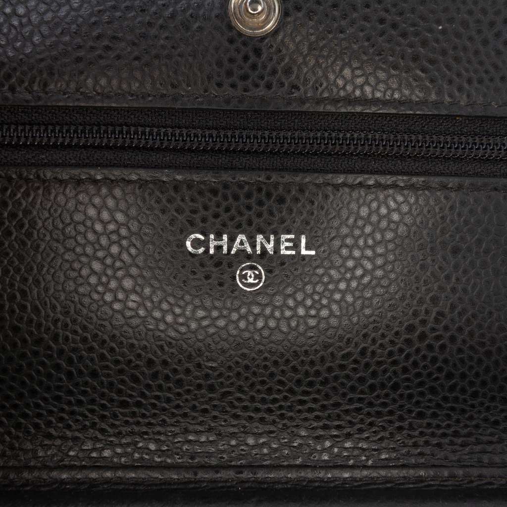 Chanel CC Quilted Caviar Wallet on Chain - Side view