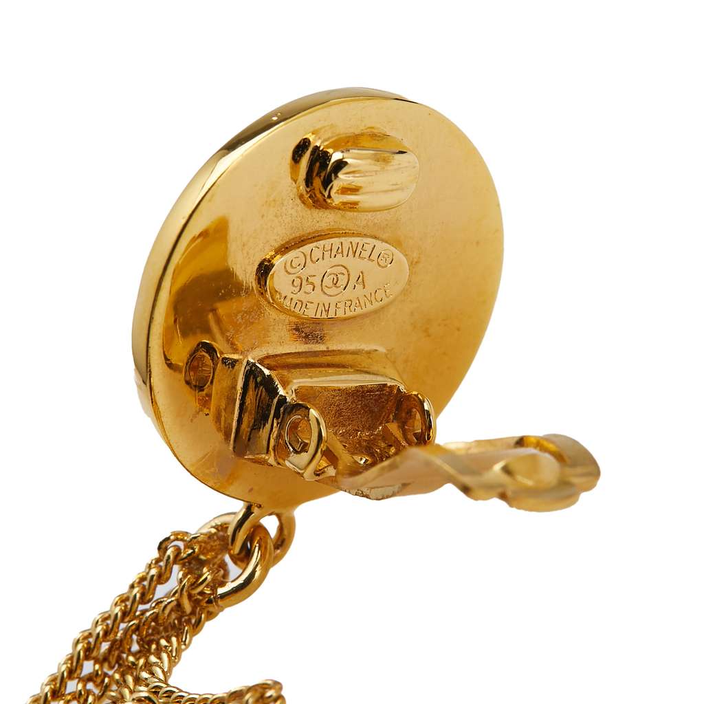 Chanel Gold Plated Flap Bag Drop Clip On Earrings - 3