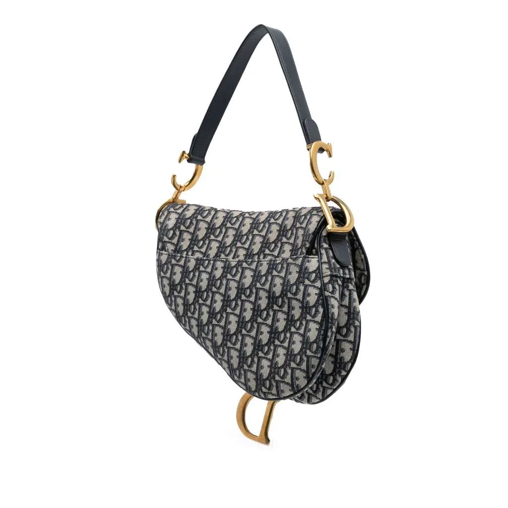 Dior Oblique Canvas Saddle Bag Blue Canvas Good - Back View