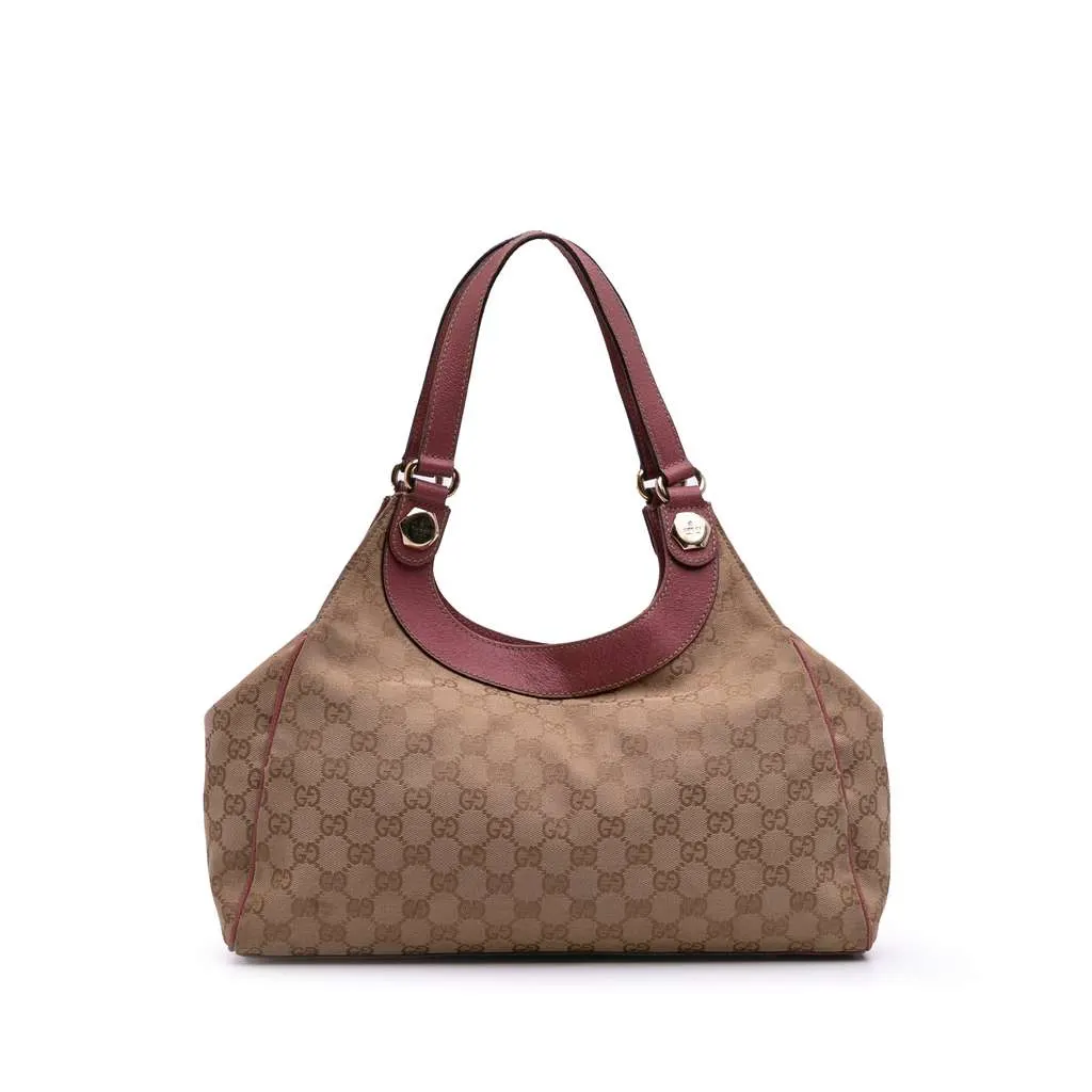 Gucci Medium GG Canvas Charmy Shoulder Bag Brown Canvas Good - Front View