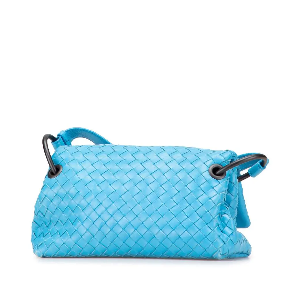 Bottega Veneta Nappa Intrecciato Flap Crossbody Blue Leather Very good - Back View