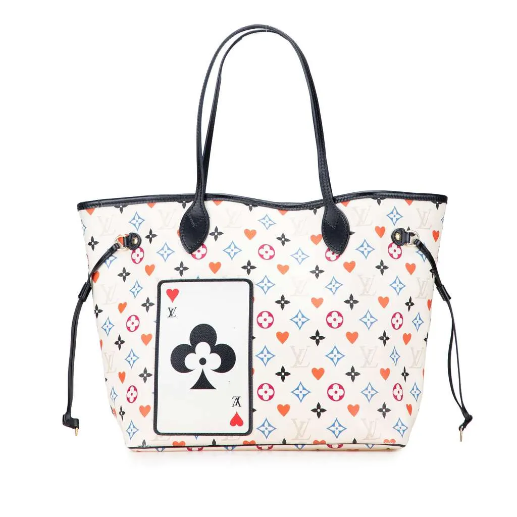 Louis Vuitton Monogram Game On Neverfull MM White Canvas Good - Front View