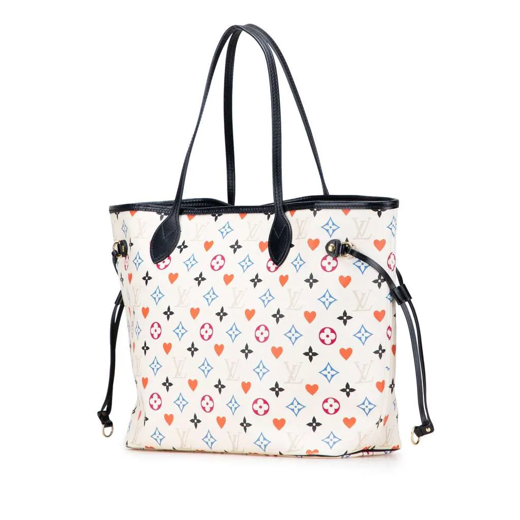 Louis Vuitton Monogram Game On Neverfull MM White Canvas Good - Back View