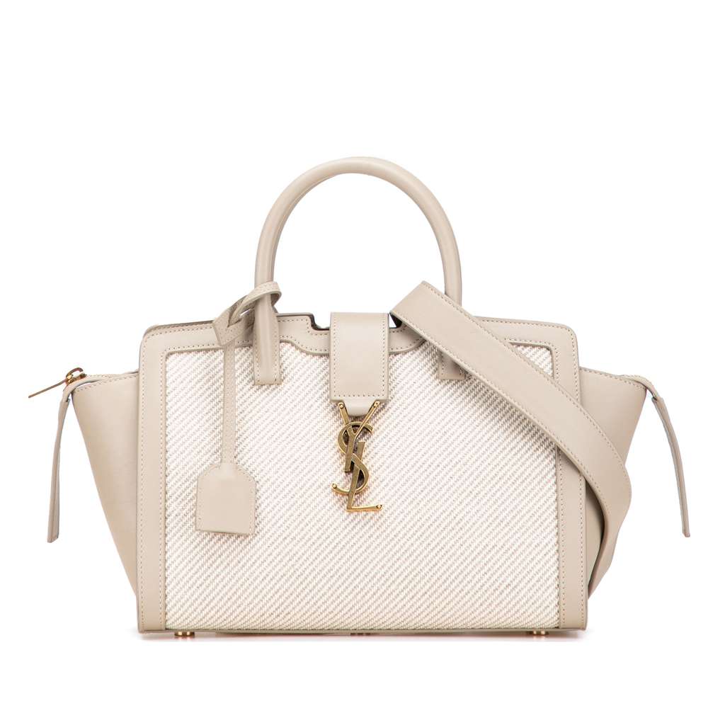 Saint Laurent Baby Canvas and Calfskin Monogram Downtown Cabas Satchel