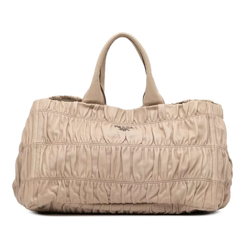 Prada Nappa Gaufre Handbag Brown Leather Very good - Front View