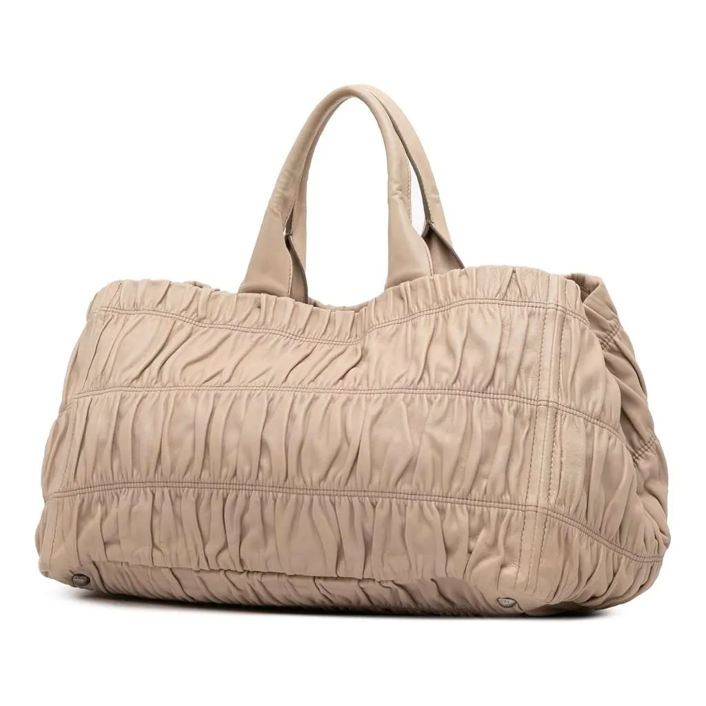 Prada Nappa Gaufre Handbag Brown Leather Very good - Back View
