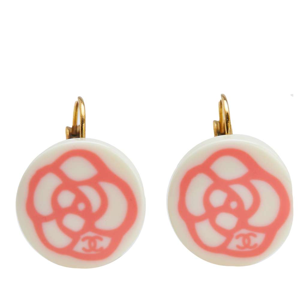 Chanel Resin Camellia Clip-On Drop Earrings