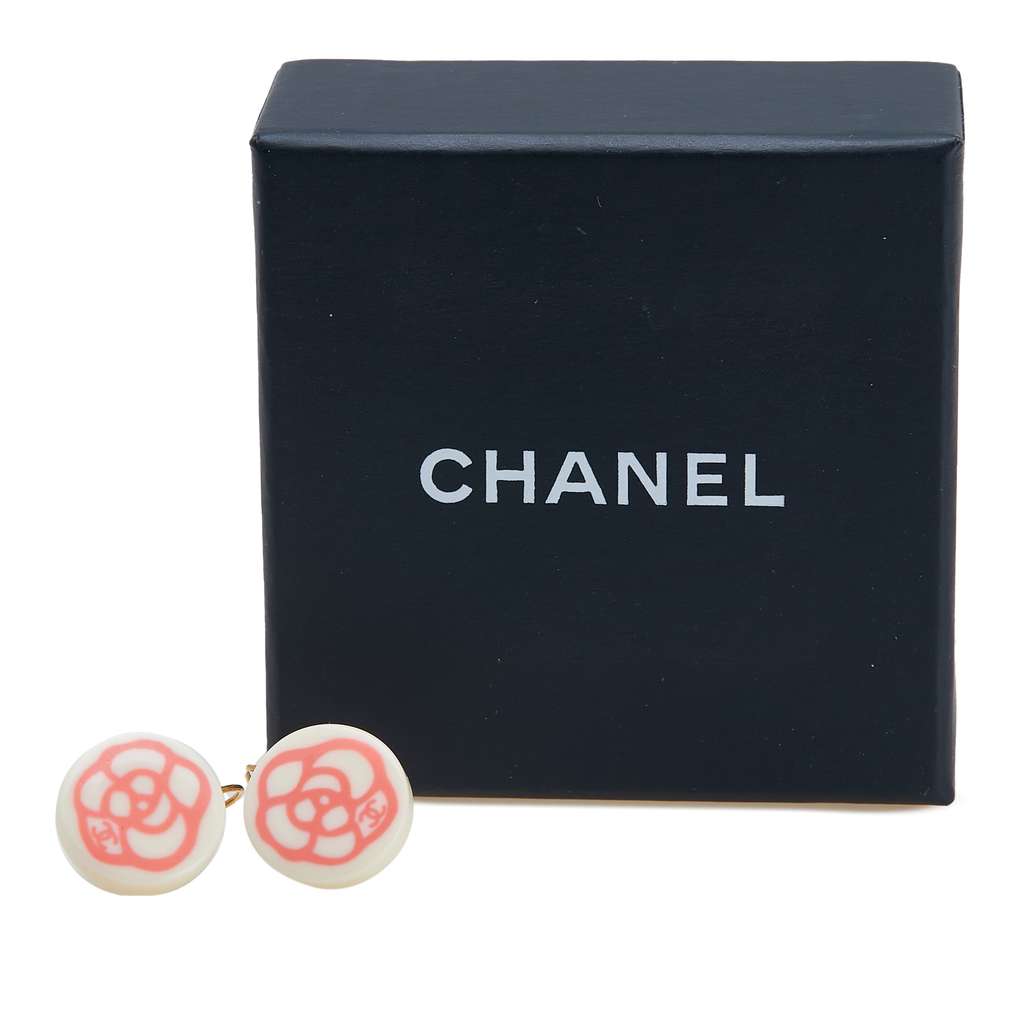 Chanel Resin Camellia Clip-On Drop Earrings - 4