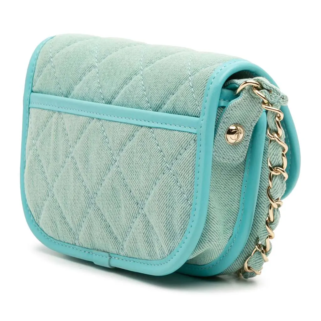 Chanel Mini CC Quilted Denim Messenger Flap Blue Denim Good - Back View
