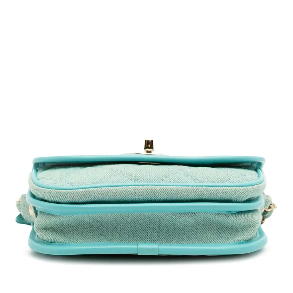 Chanel Mini CC Quilted Denim Messenger Flap Blue Denim Good - Inside View