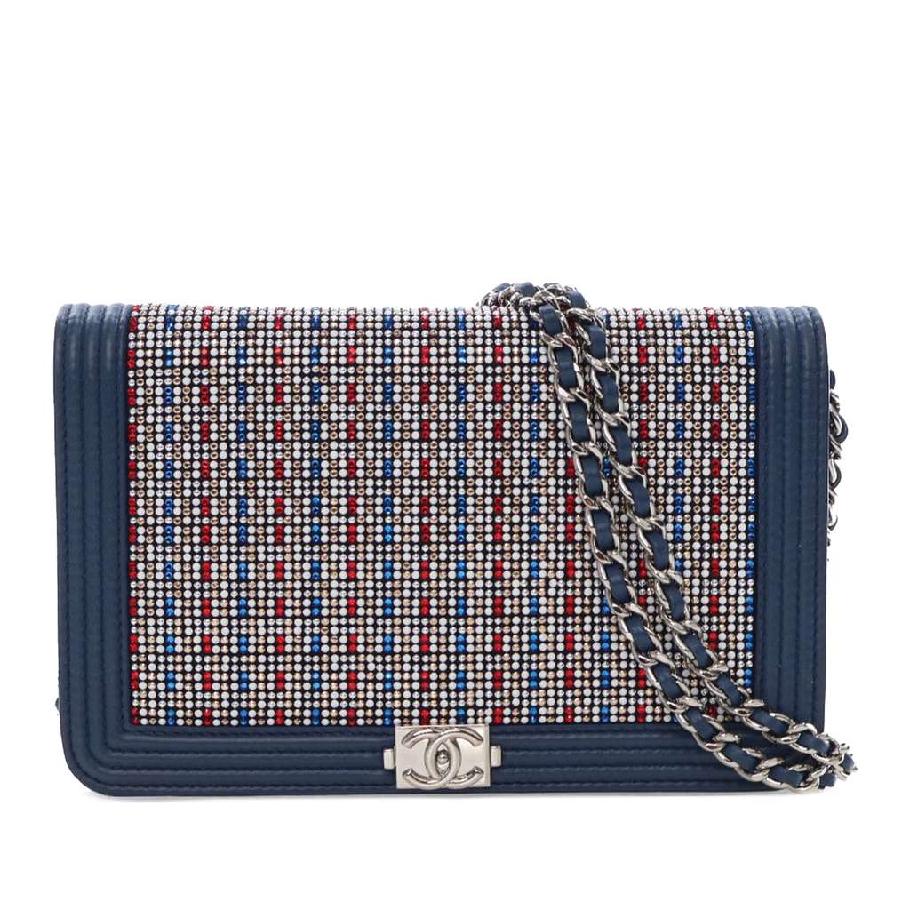 Chanel Crystal Embellished Lambskin Boy Wallet On Chain