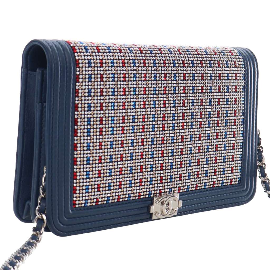 Chanel Crystal Embellished Lambskin Boy Wallet On Chain - 2