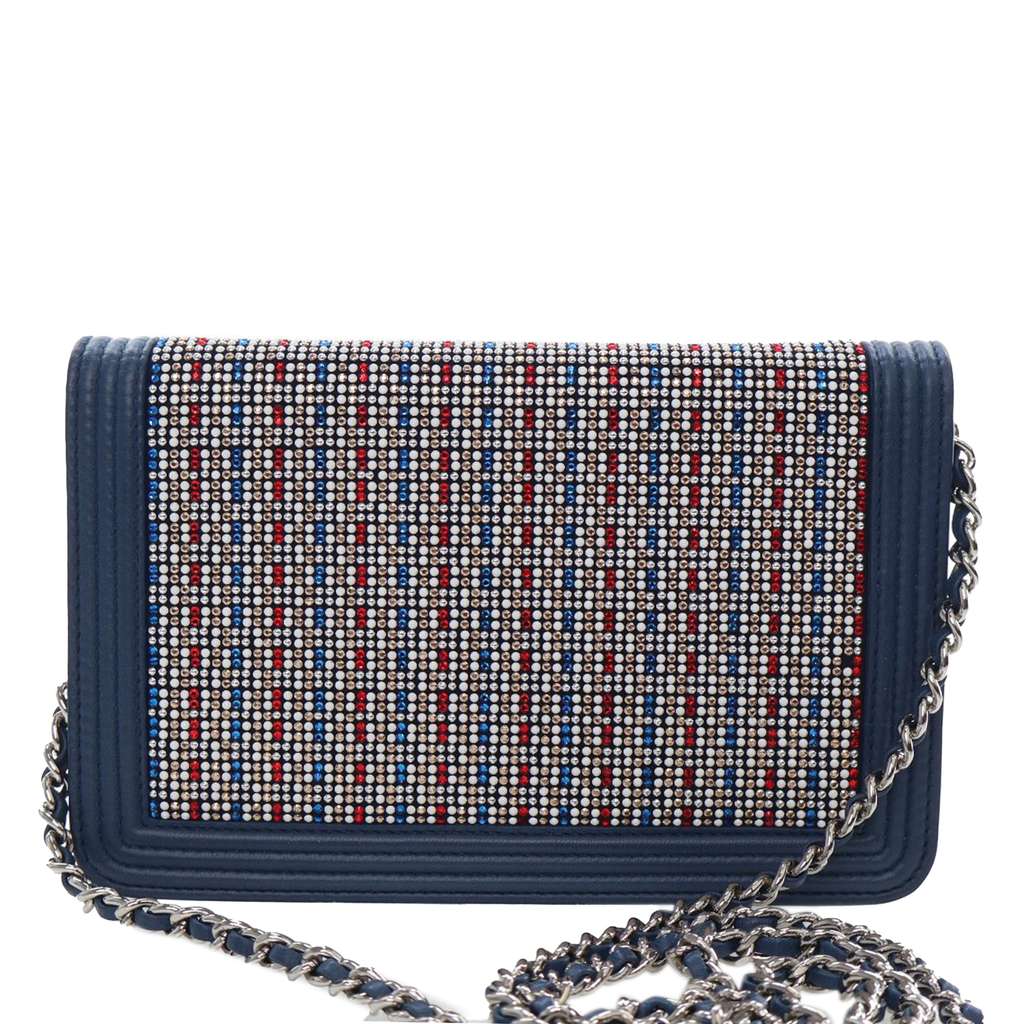 Chanel Crystal Embellished Lambskin Boy Wallet On Chain - 3