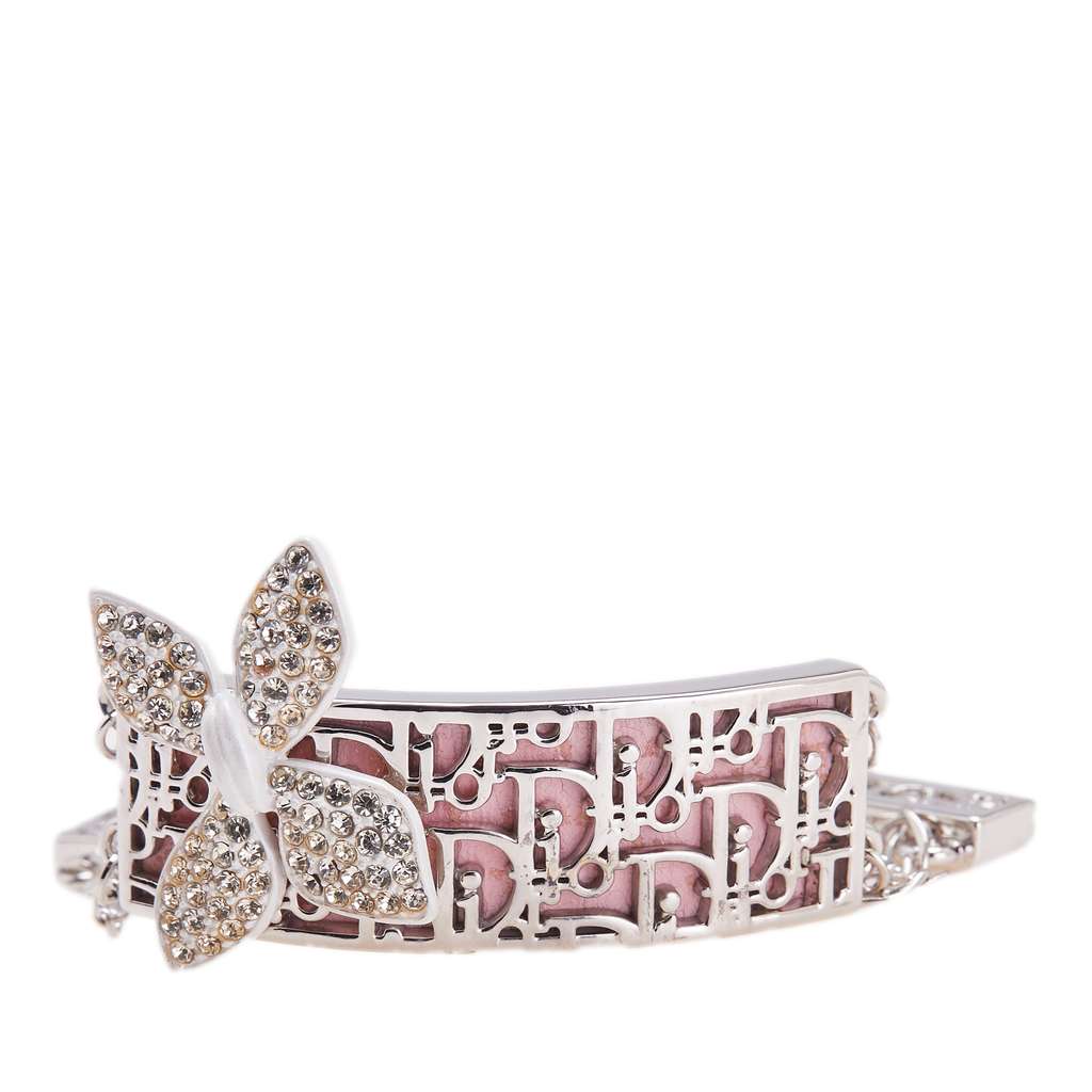 Dior Palladium Plated Crystal and Enamel Diorissimo Girly Logo ID Bracelet