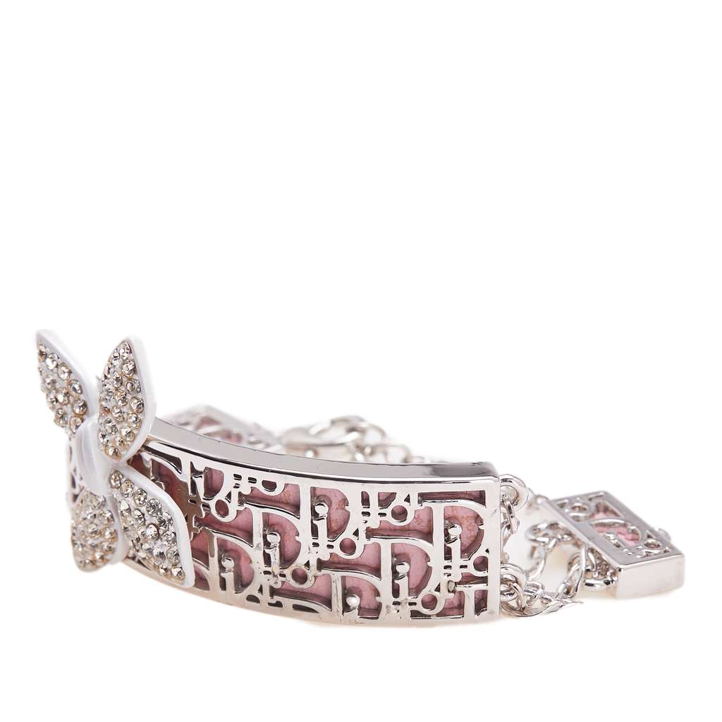 Dior Palladium Plated Crystal and Enamel Diorissimo Girly Logo ID Bracelet - Back view