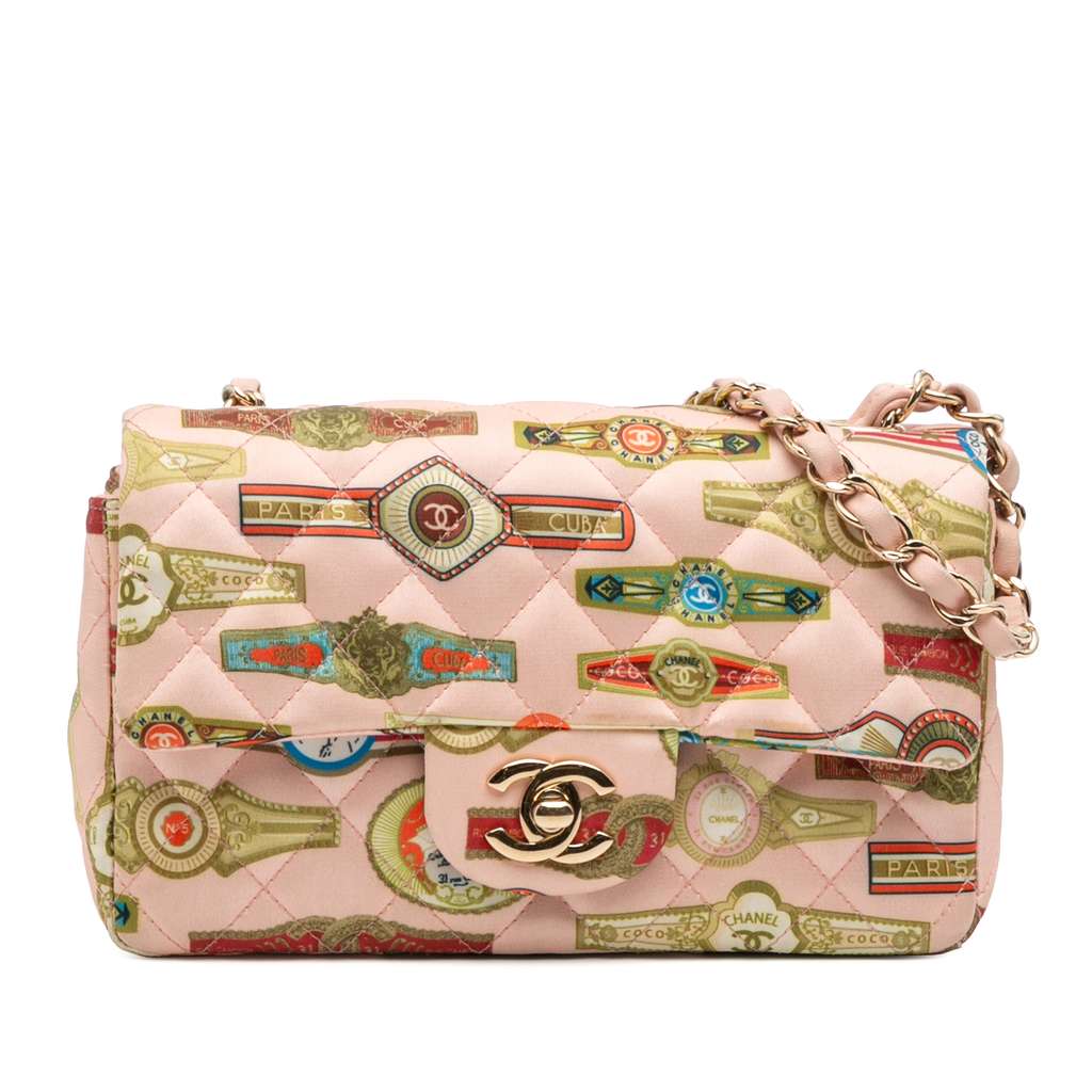 Chanel Mini Rectangular Classic Printed Satin Cuba Single Flap