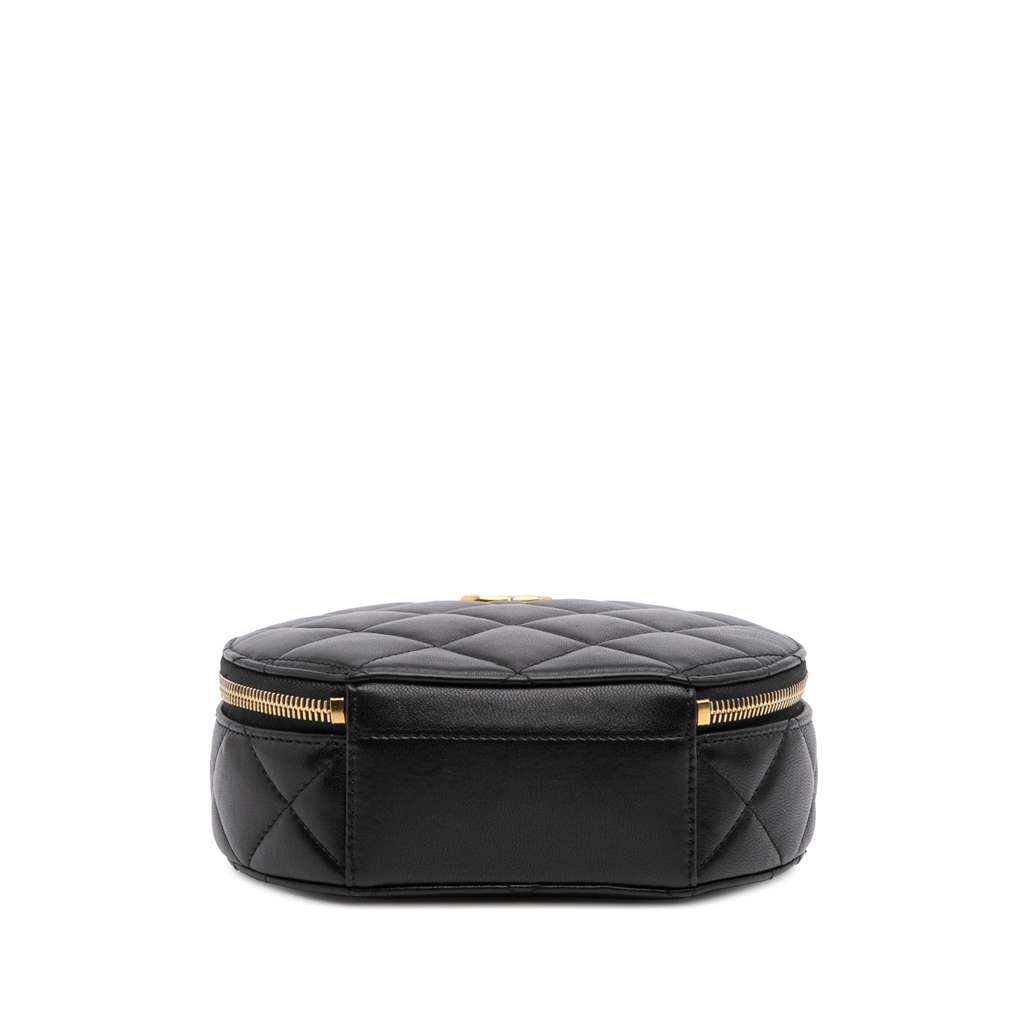 Chanel Quilted Lambskin Oval Logo Chain Top Handle Round Clutch on Chain - Image 6