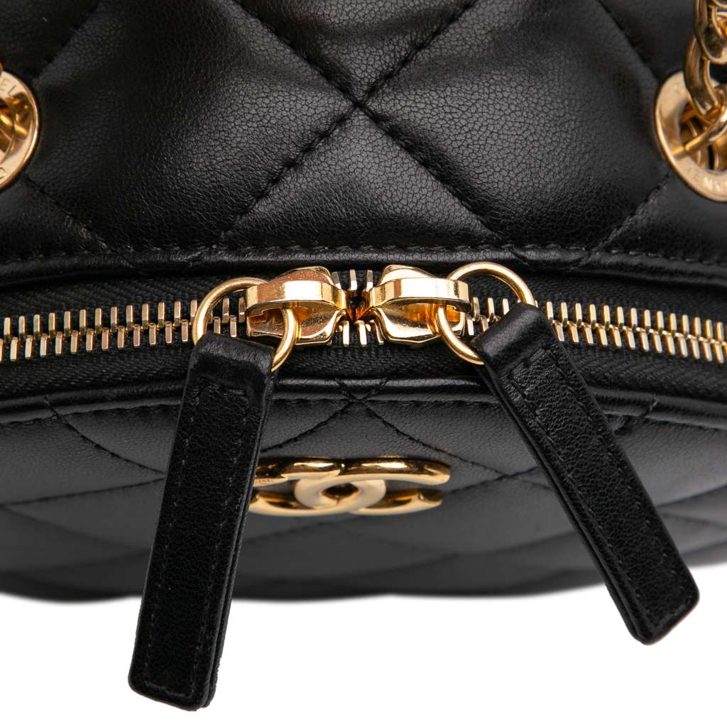 Chanel Quilted Lambskin Oval Logo Chain Top Handle Round Clutch on Chain - Detail 2