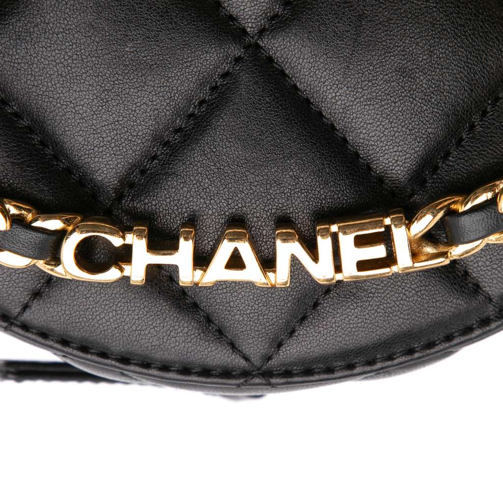 Chanel Quilted Lambskin Oval Logo Chain Top Handle Round Clutch on Chain - Image 10